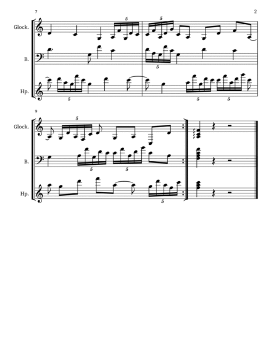 Z 172 for Glockenspiel, Upright Bass & Harp Double Bass scores gallery preview page 2