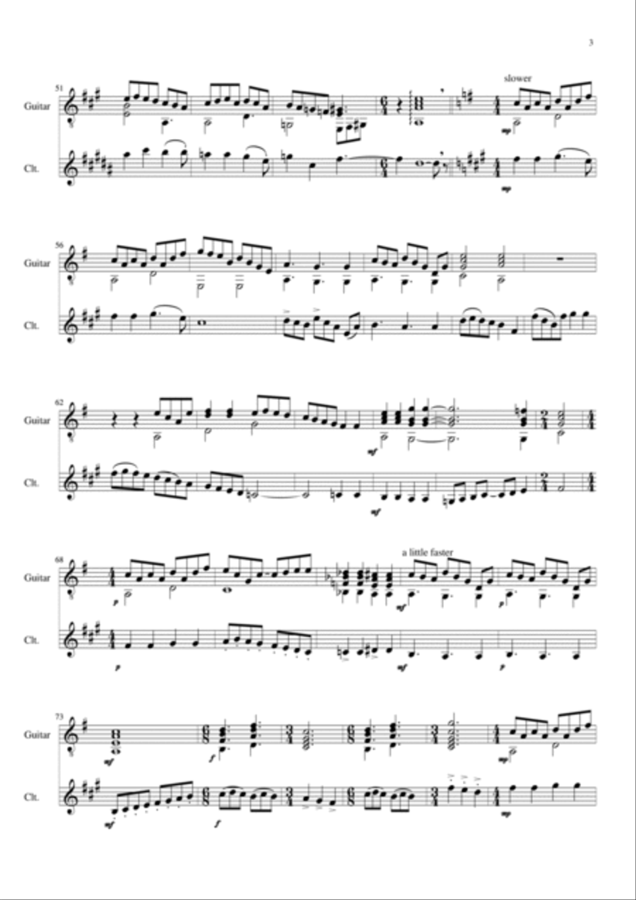 Bergamasca Variations for clarinet and guitar Clarinet scores gallery preview page 3