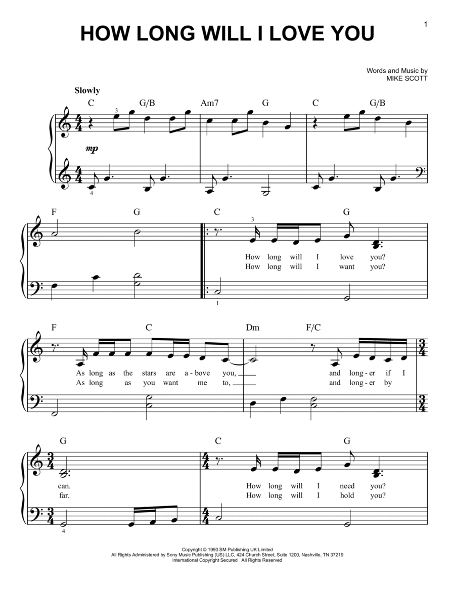 How Long Will I Love You Easy Piano scores gallery preview page 1