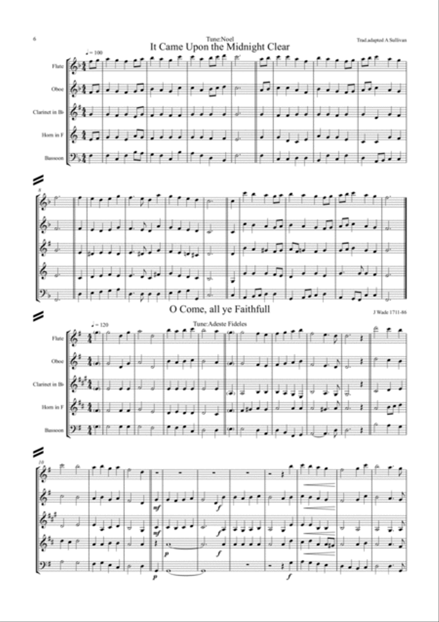 10 Popular Christmas Carols for wind quintet Woodwind Quintet scores gallery preview page 6