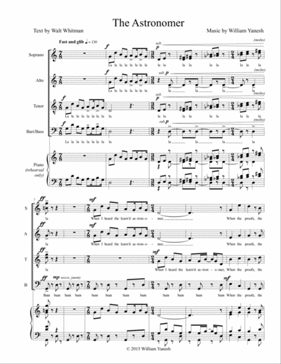 The Astronomer (William Yanesh, Walt Whitman) 4-Part scores gallery preview page 1