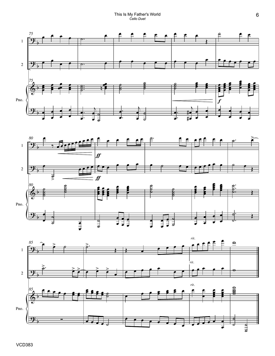 THIS IS MY FATHER'S WORLD - CELLO DUET with Piano Accompaniment String Duet scores gallery preview page 6