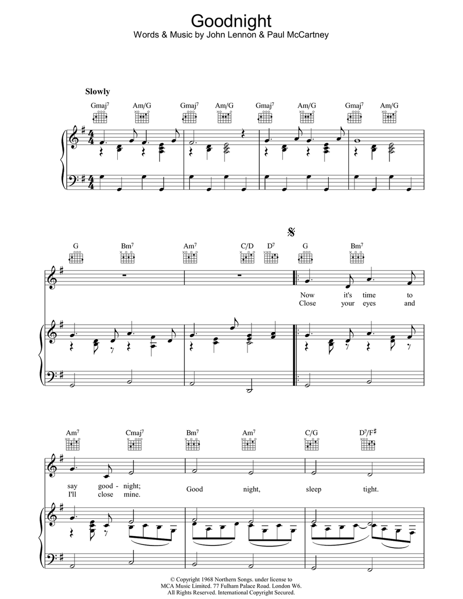 Goodnight Piano, Vocal, Guitar scores gallery preview page 1