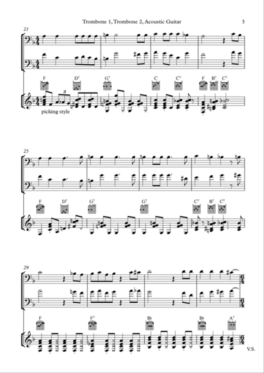 Trail of The Lonesome Pine arranged for 2 trombones and guitar Trombone Duet scores gallery preview page 4