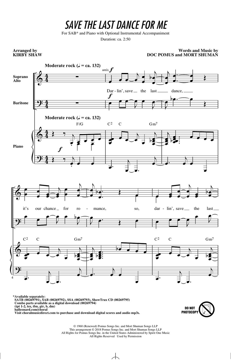 Save The Last Dance For Me (arr. Kirby Shaw)