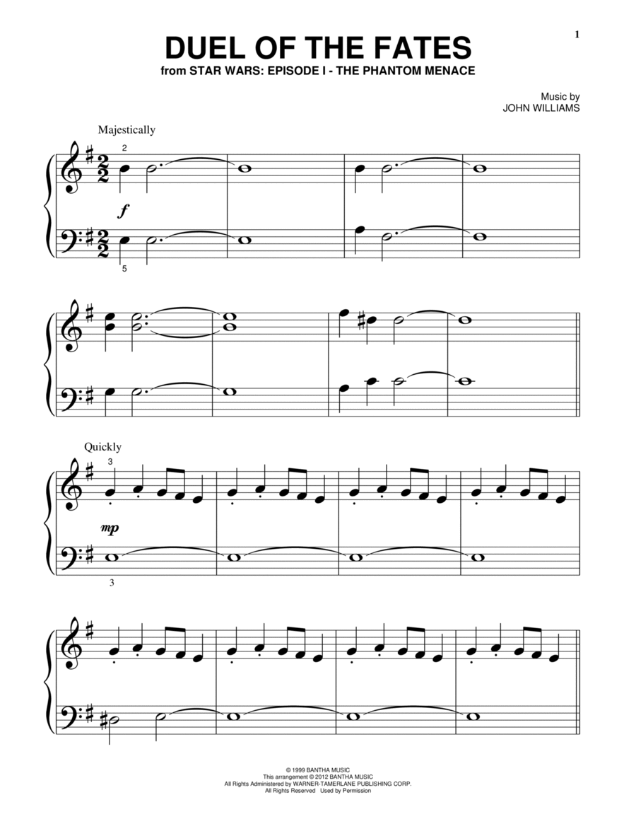 Duel Of The Fates (from Star Wars: The Phantom Menace) Easy Piano scores gallery preview page 1