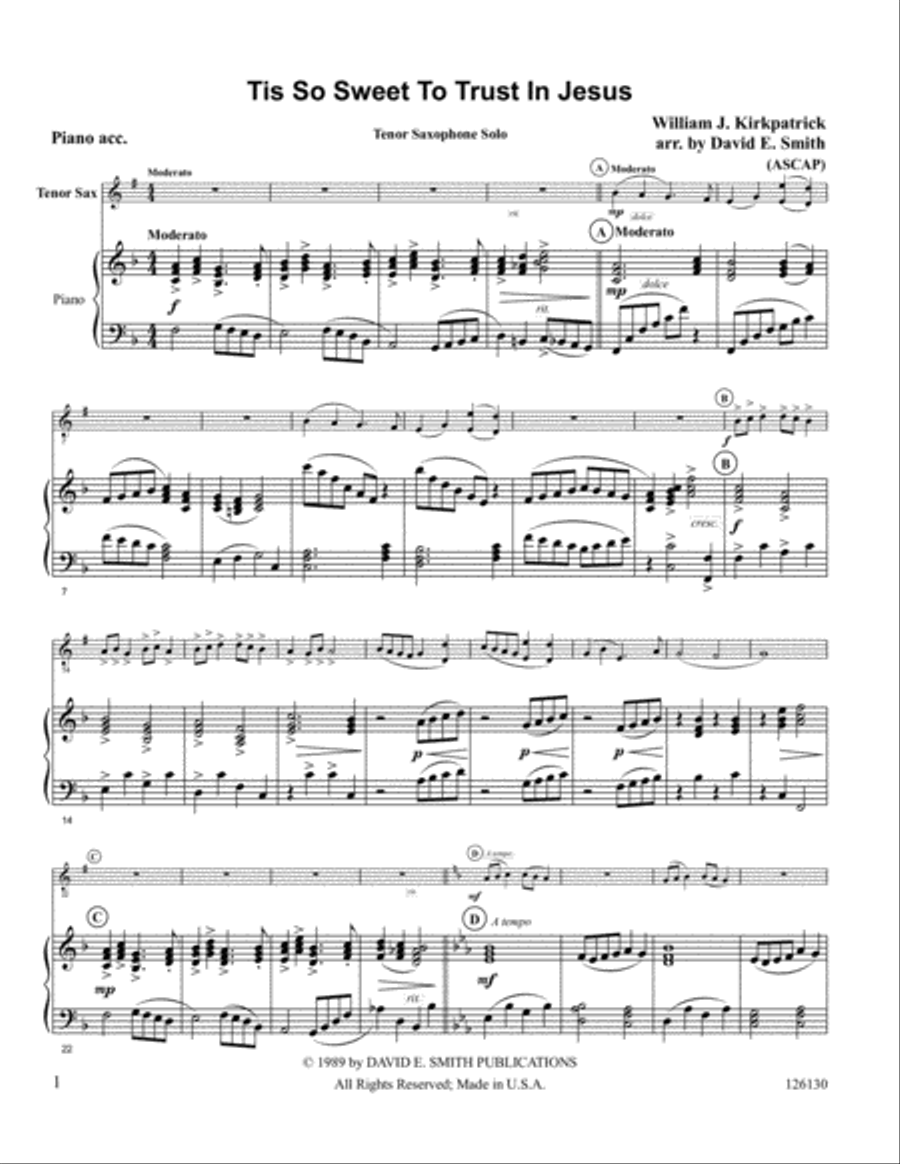 Tis So Sweet To Trust In Jesus Tenor Saxophone scores gallery preview page 1