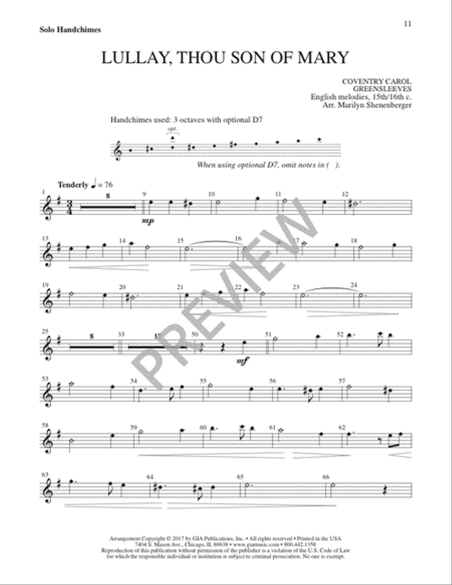Lullay, Thou Son of Mary, 3 oct. edition - Handbells 3-Octaves scores gallery preview page 12