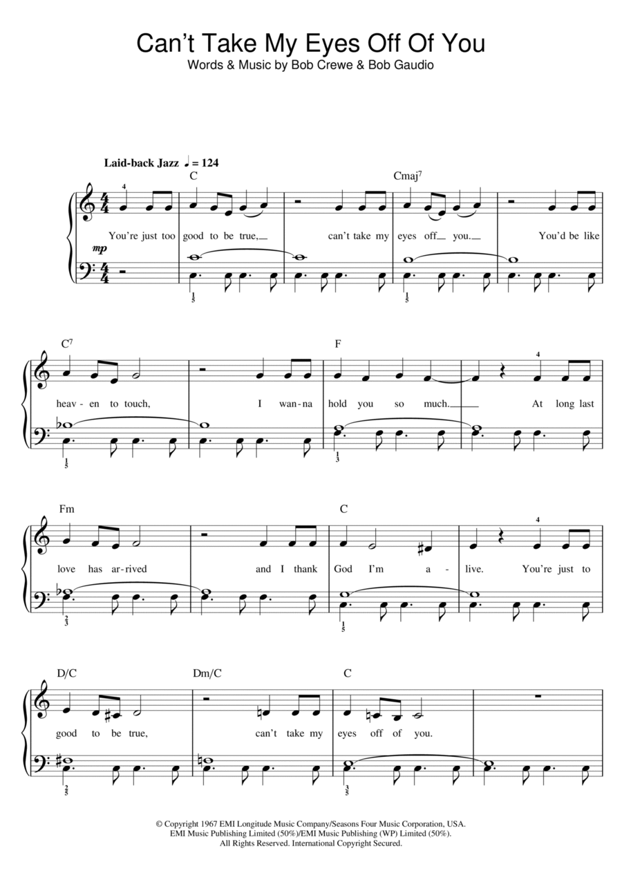 Can't Take My Eyes Off Of You Easy Piano scores gallery preview page 1