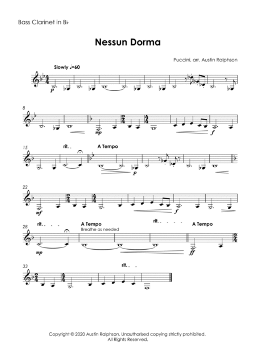 Nessun Dorma - clarinet quintet Clarinet Quintet scores gallery preview page 4