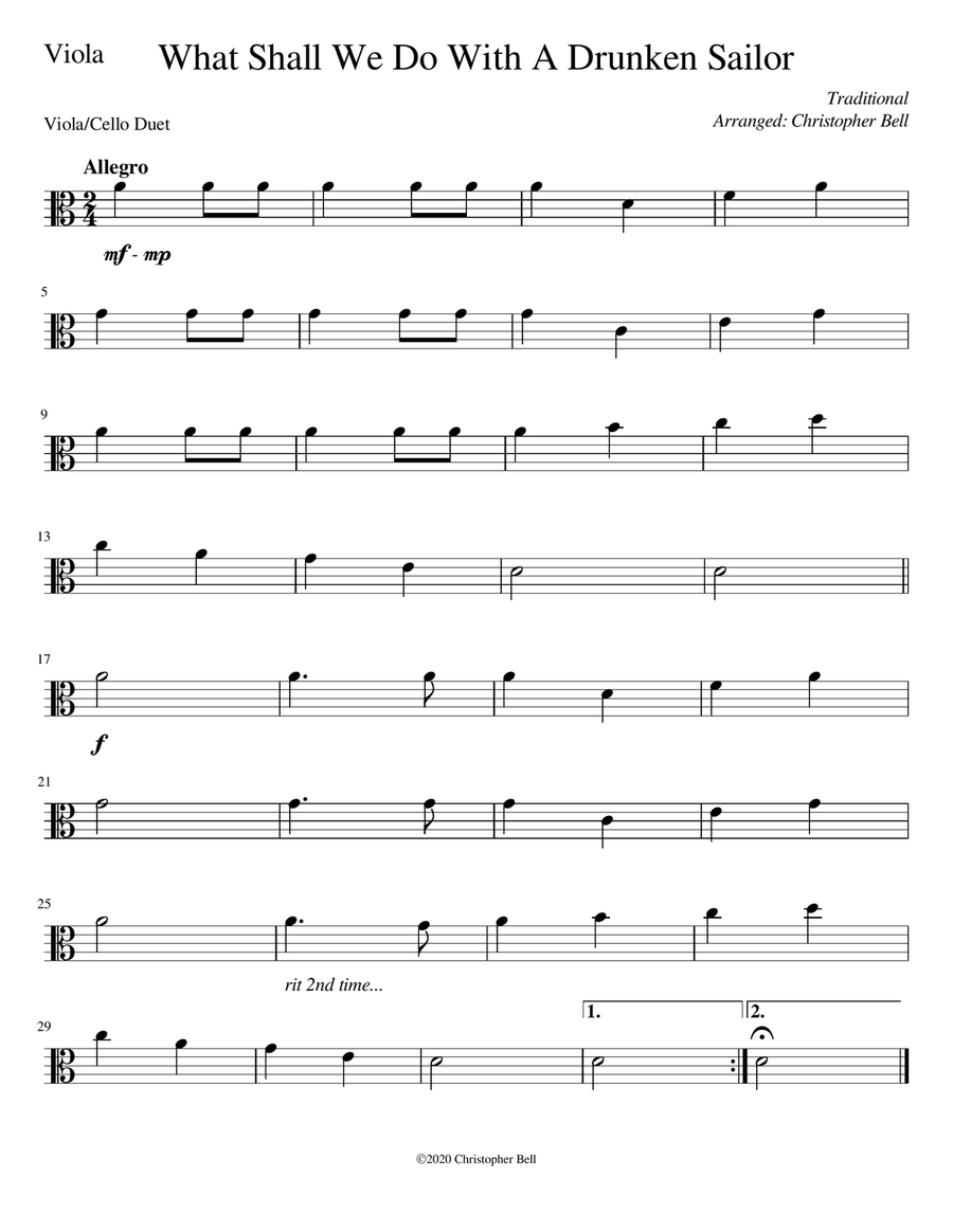 Drunken Sailor - Easy Viola/Cello Duet String Duet scores gallery preview page 2