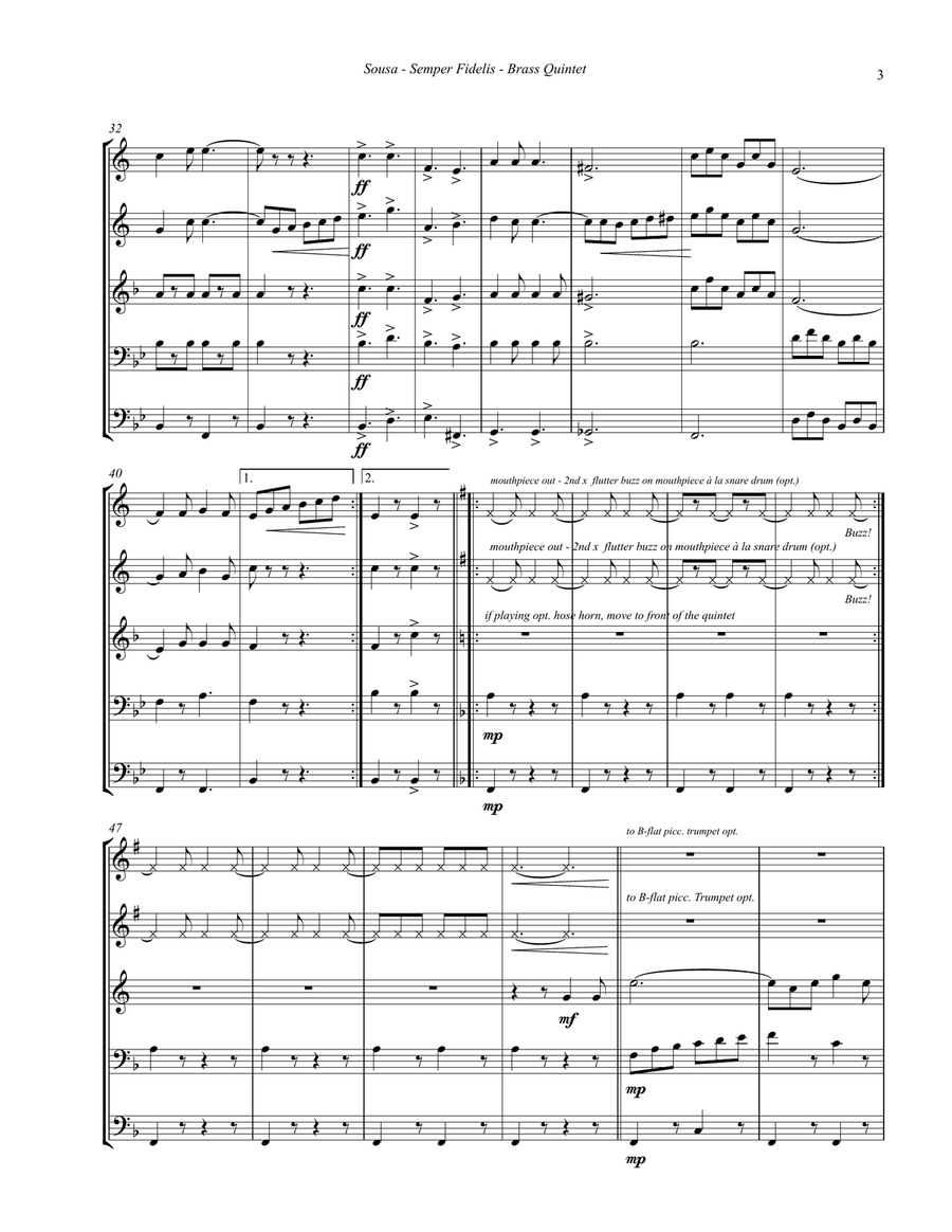 Semper Fidelis March for Brass Quintet Semper Fidelis March for Brass Quintet Brass Quintet scores gallery preview page 3