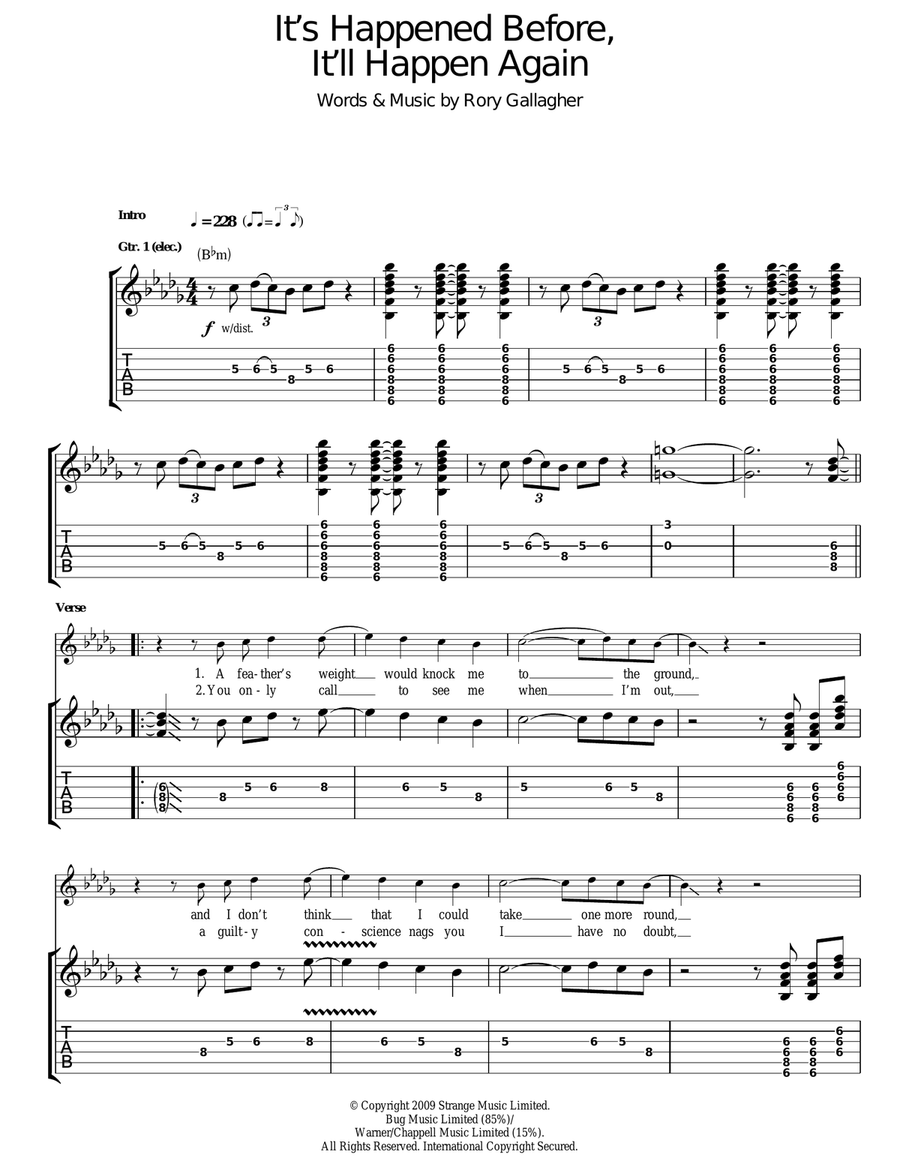 It's Happened Before, It'll Happen Again Guitar Tablature scores gallery preview page 1