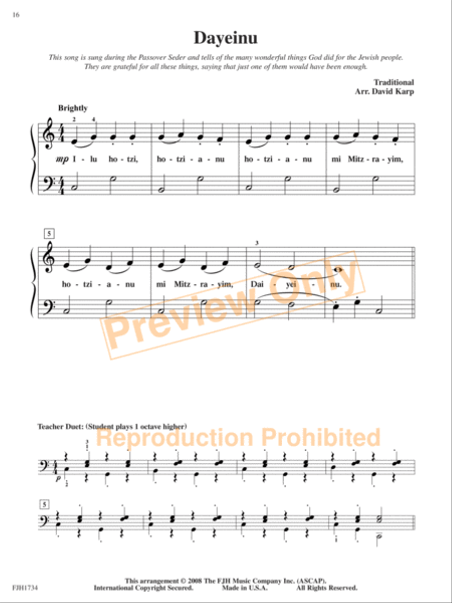 Jewish Festival and Folk Songs, Book Two Piano Method scores gallery preview page 4