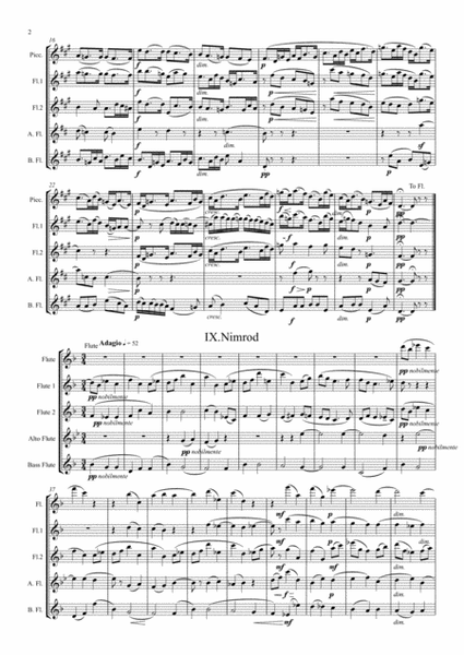 Elgar: Variations VIII (W.N.) and IX (Nimrod) from Enigma Variations Op.36 - flute quintet image number null