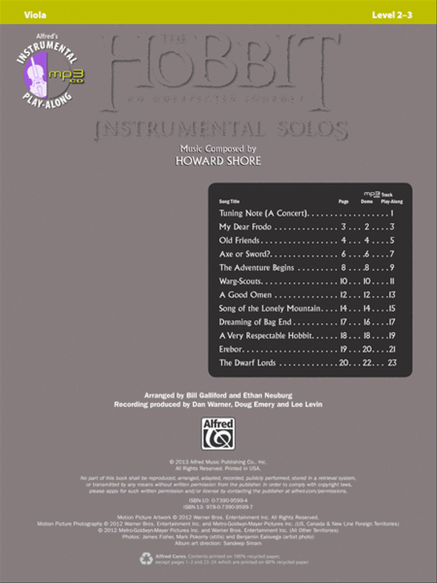 The Hobbit -- An Unexpected Journey Instrumental Solos for Strings image number null