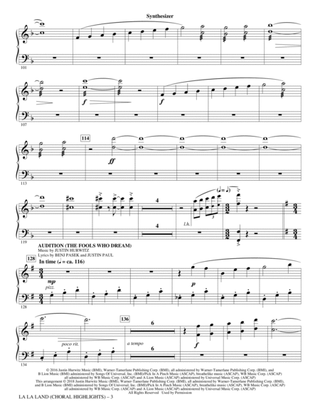 La La Land: Choral Highlights (arr. Mark Brymer) - Synthesizer