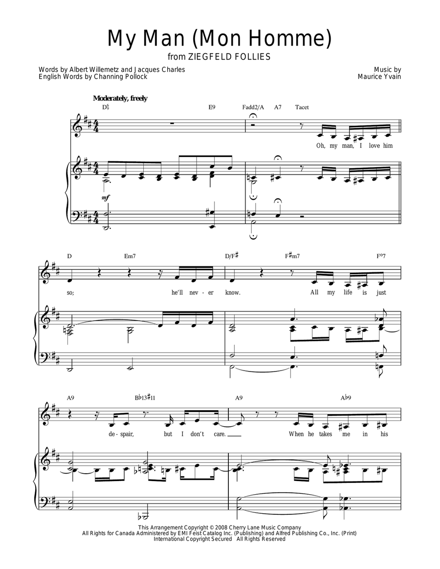 My Man (Mon Homme) Piano, Vocal, Guitar scores gallery preview page 1
