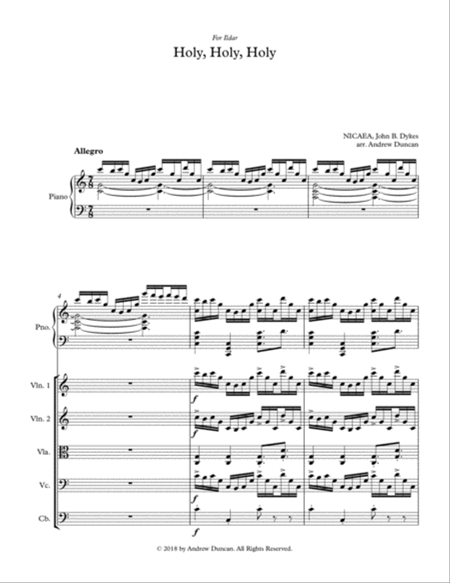 Holy Holy Holy - Piano and String Quartet/Quintet Piano Quartet scores gallery preview page 1