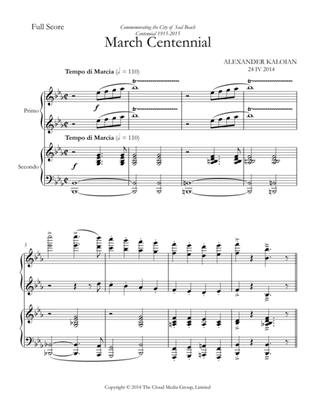 March "Centennial" (2014) - for Piano Four Hands