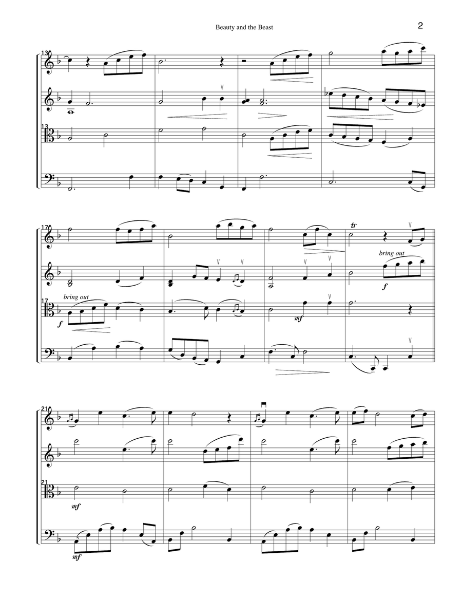 Beauty And The Beast String Quartet scores gallery preview page 3