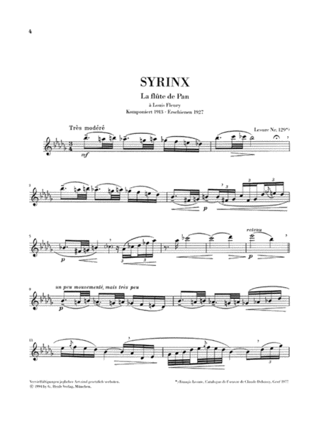 Syrinx for Flute Solo by Claude Debussy Flute Solo - Sheet Music