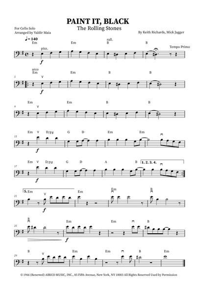 Paint It, Black (from Wednesday) Sheet Music by Rolling Stones for Cello