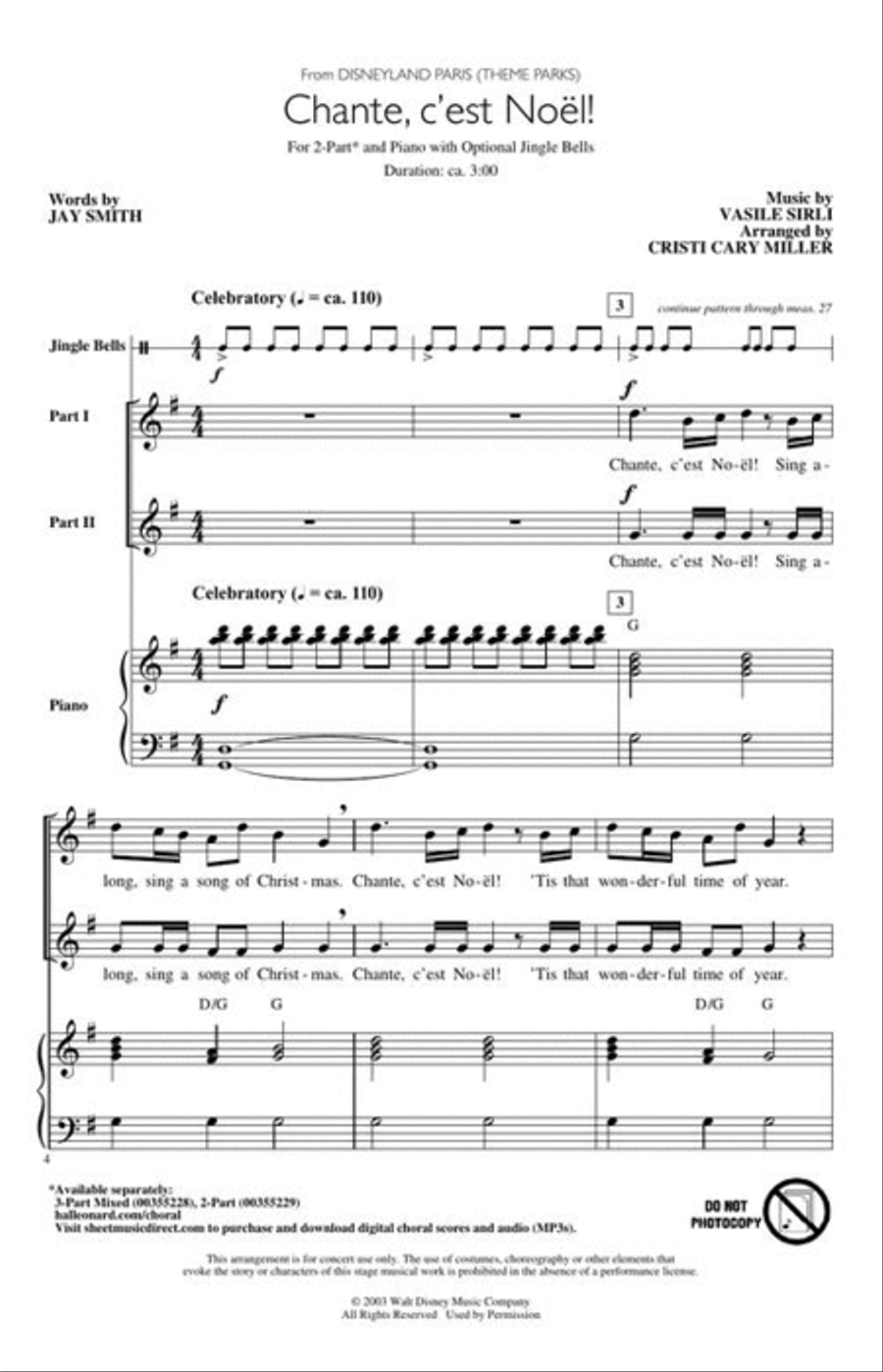 Chante, C'est Noel (from Disneyland Paris Theme Parks) 2-Part scores gallery preview page 4