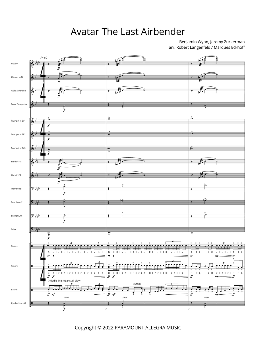 Avatar: The Last Airbender Marching Band scores gallery preview page 1
