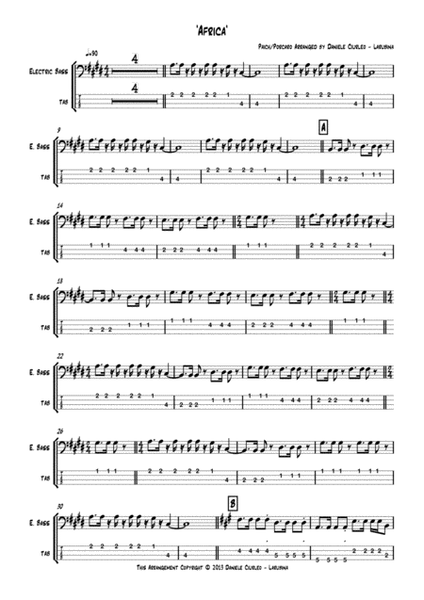 'AFRICA' by TOTO - Electric Bass ( Standard Notation and TAB )