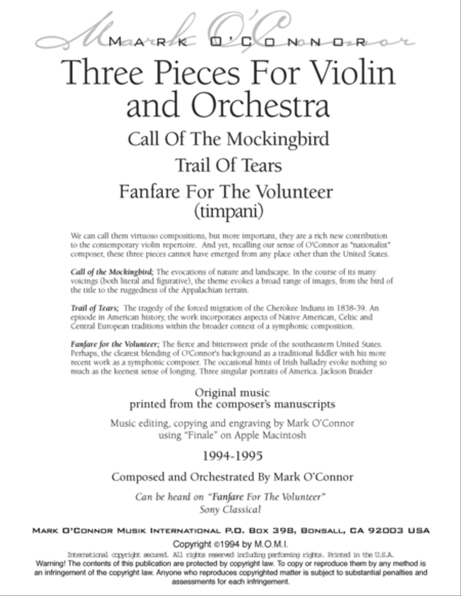 Three Pieces For Violin and Orchestra 