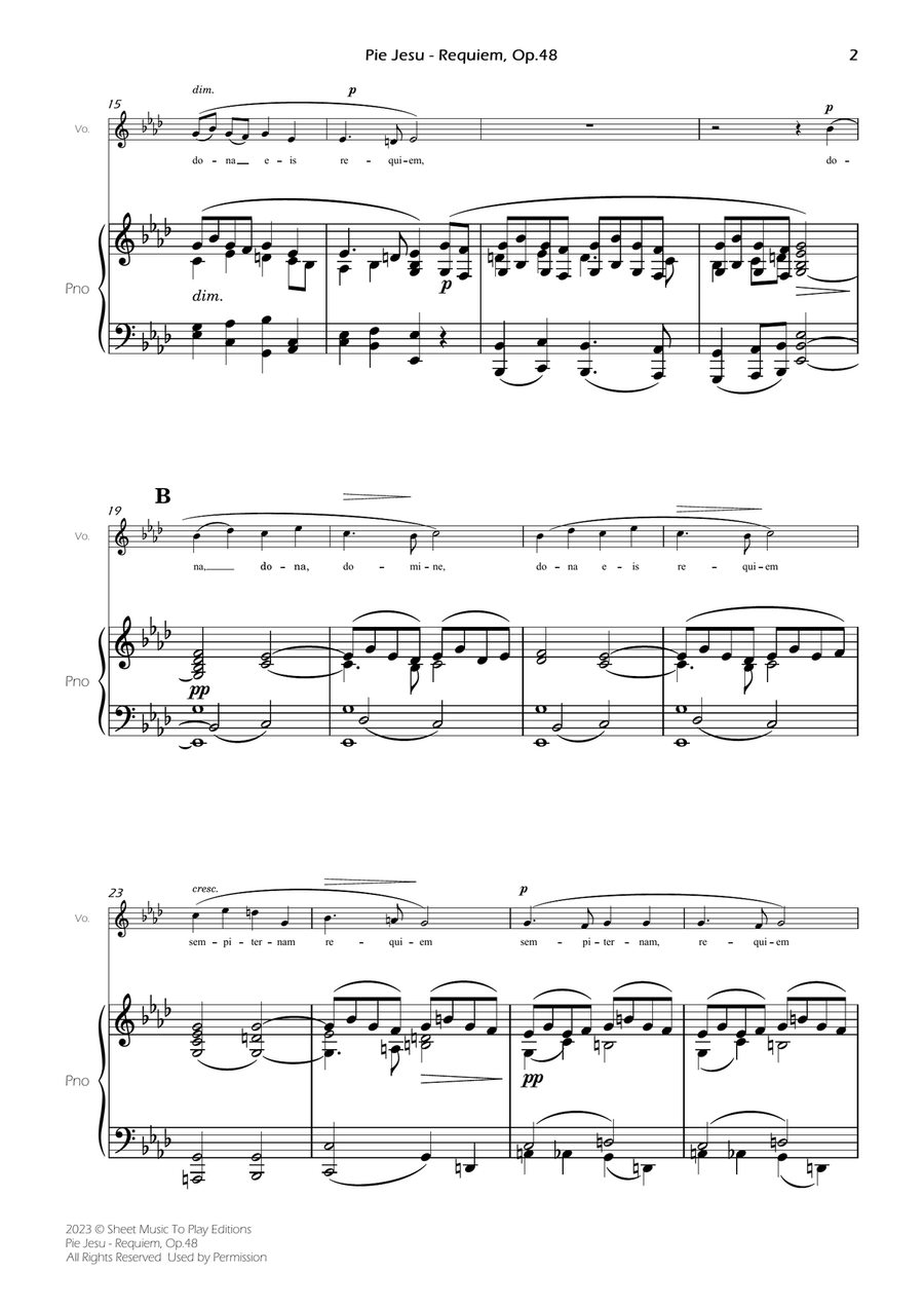 Pie Jesu (Requiem, Op.48) - Voice and Piano - Ab Major (Full Score and Parts) Piano, Vocal scores gallery preview page 4