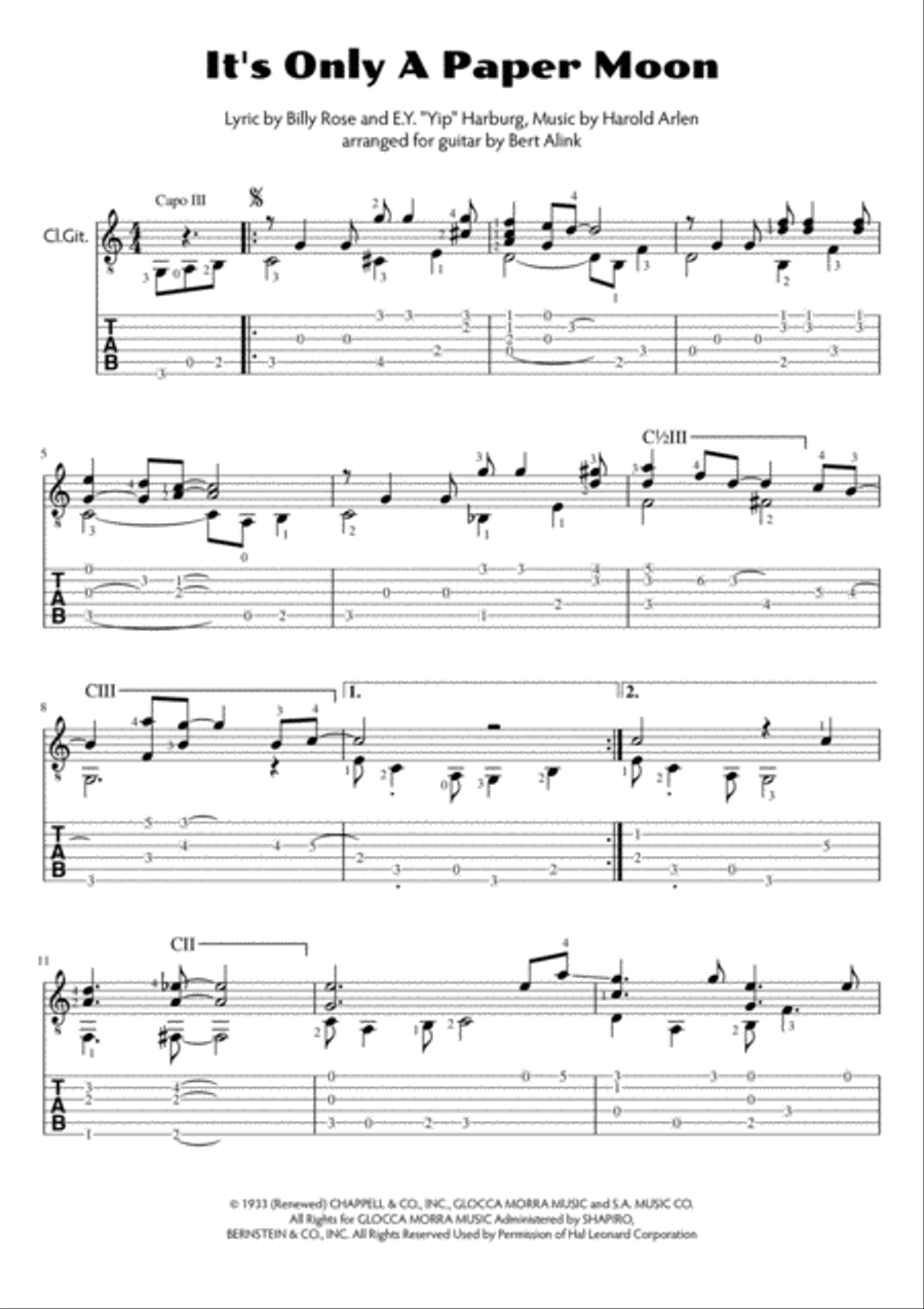 It's Only A Paper Moon It's Only A Paper Moon Guitar Tablature scores gallery preview page 1