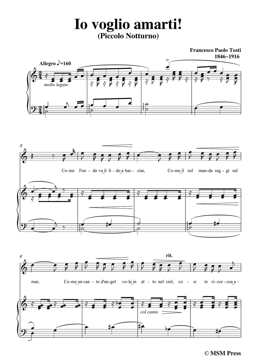 Tosti-Io voglio amarti! In C Major,for Voice and Piano Piano, Vocal scores gallery preview page 3