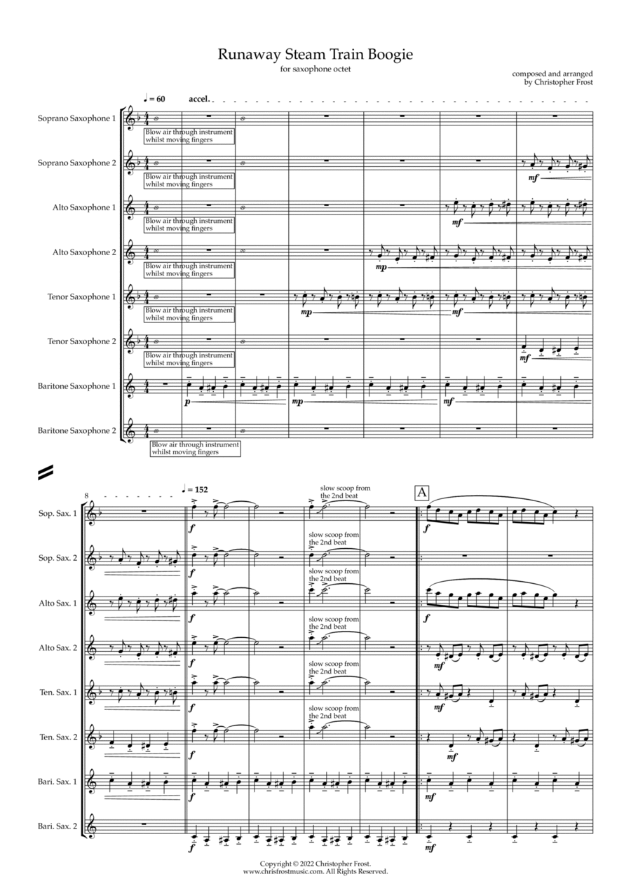 Runaway Steam Train Boogie (saxophone octet - SSAATTBB) SSAATTBB - Digital Sheet Music