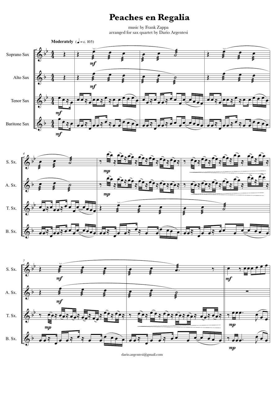 Peaches En Regalia Woodwind Quartet scores gallery preview page 1