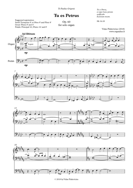 Tu es Petrus, Op. 60 (2018) for solo organ image number null