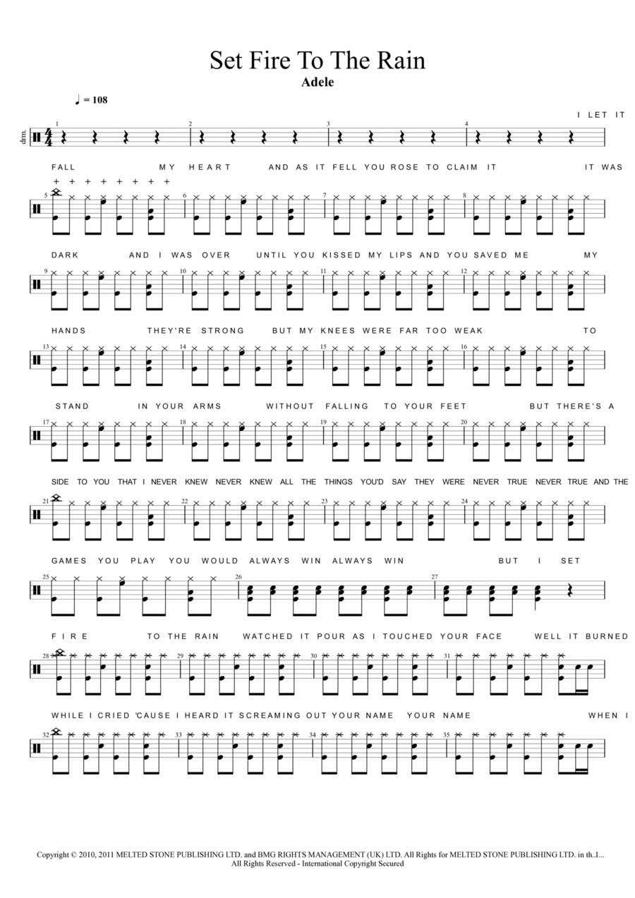 Set Fire To The Rain Drum Set scores gallery preview page 1