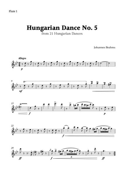 Hungarian Dance No. 5 by Brahms for Flute Quartet image number null