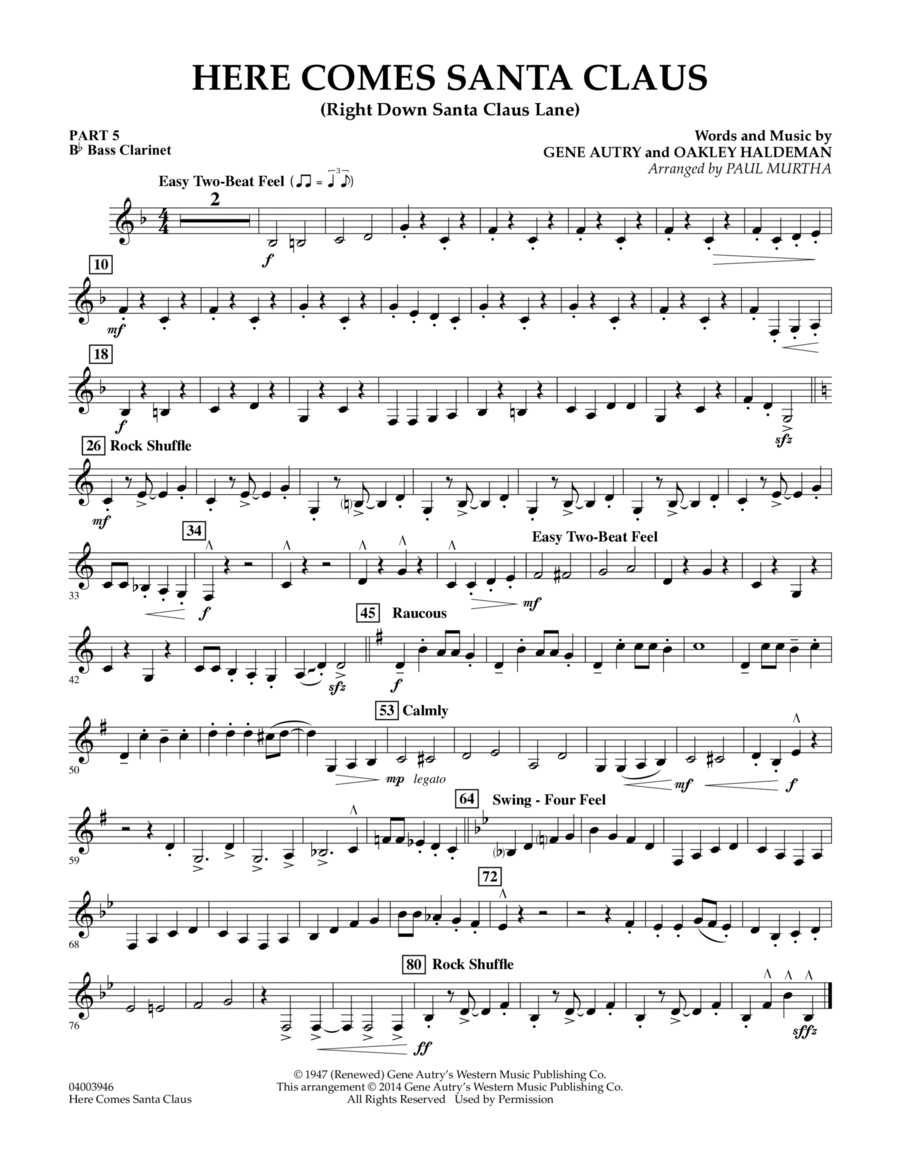 Here Comes Santa Claus (Right Down Santa Claus Lane) - Pt.5 - Bb Bass Clarinet Concert Band scores gallery preview page 1