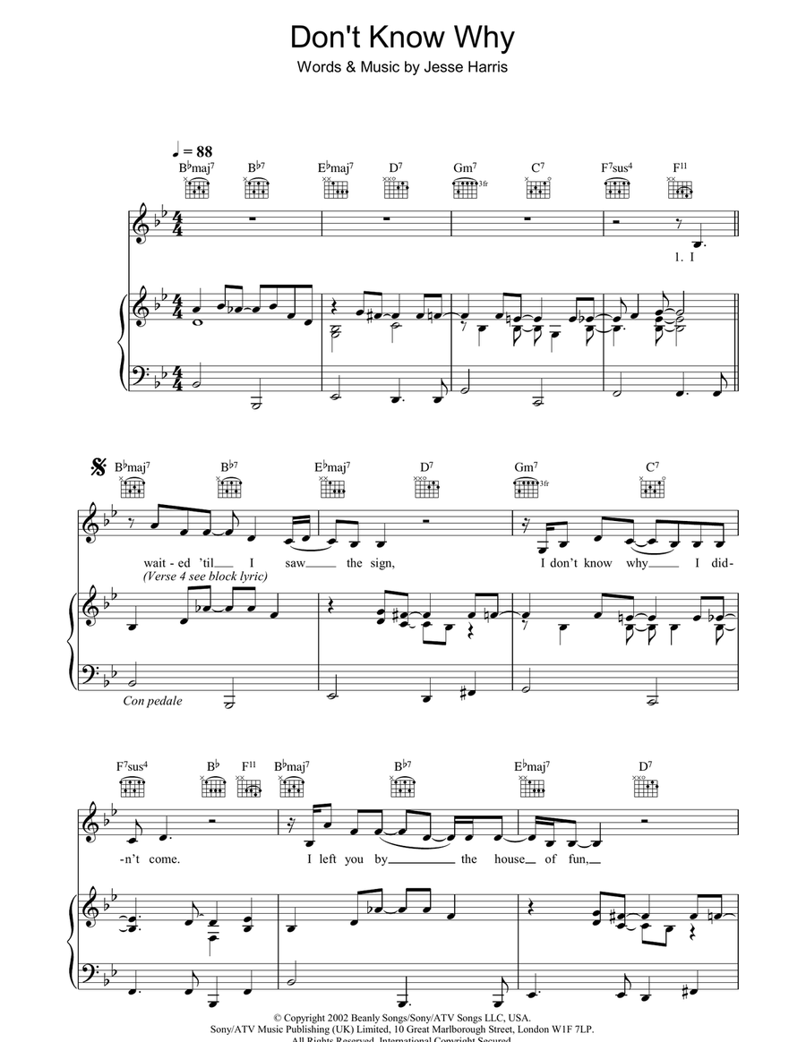 Don't Know Why Piano, Vocal, Guitar scores gallery preview page 1