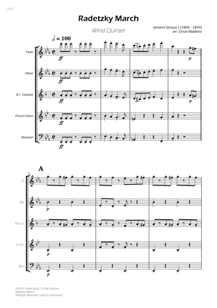 Radetzky March - Wind Quintet (Full Score and Parts) image number null