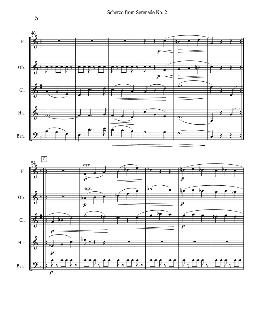 Brahms Scherzo from Serenade #2 for Woodwind Quintet Woodwind Quintet scores gallery preview page 5