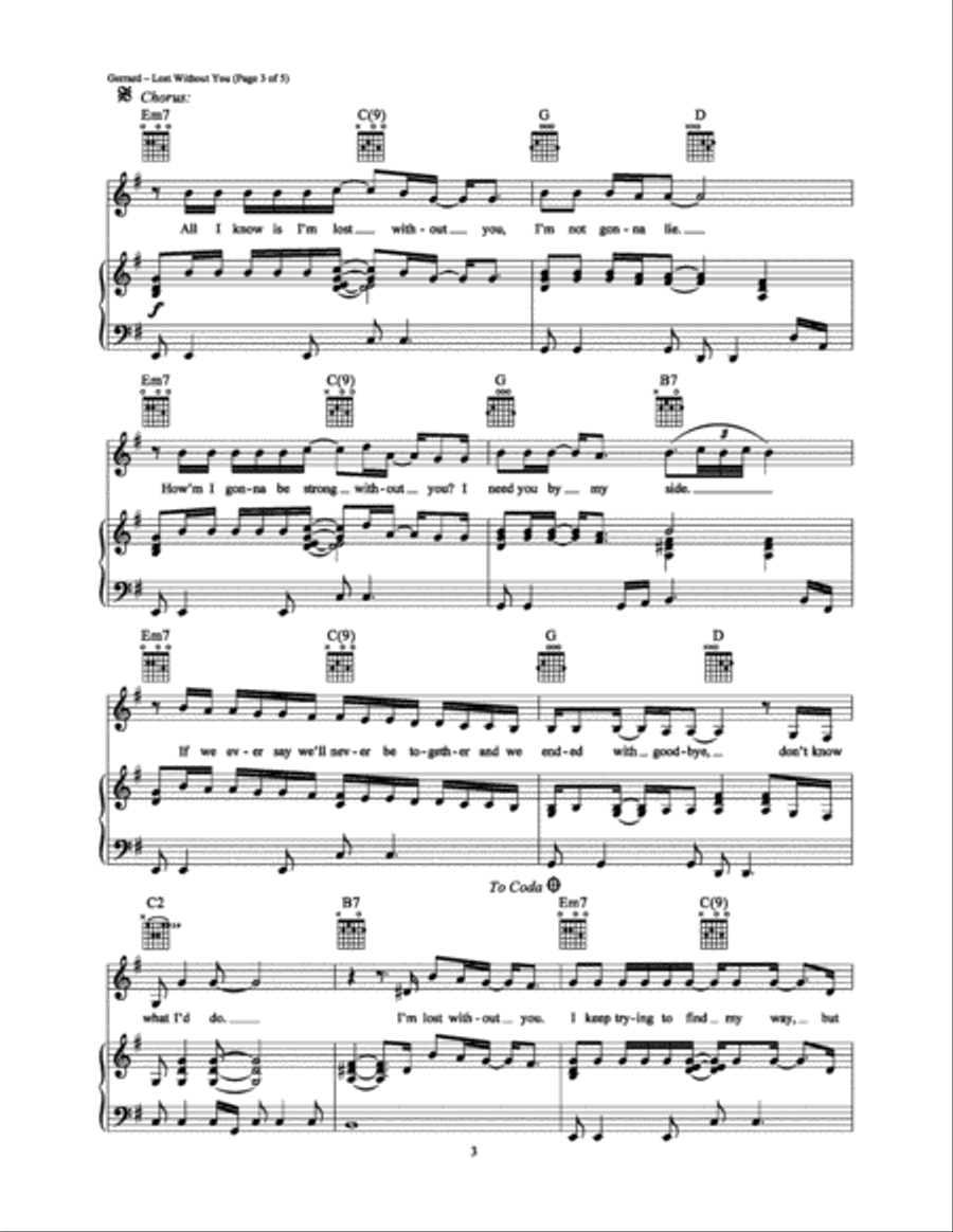 Lost Without You Piano, Vocal, Guitar scores gallery preview page 3