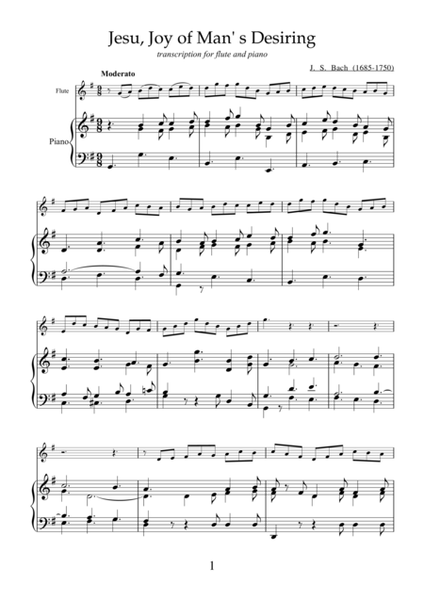 Jesu, Joy of Man's Desiring by Johann Sebastian Bach, transcription for flute and piano