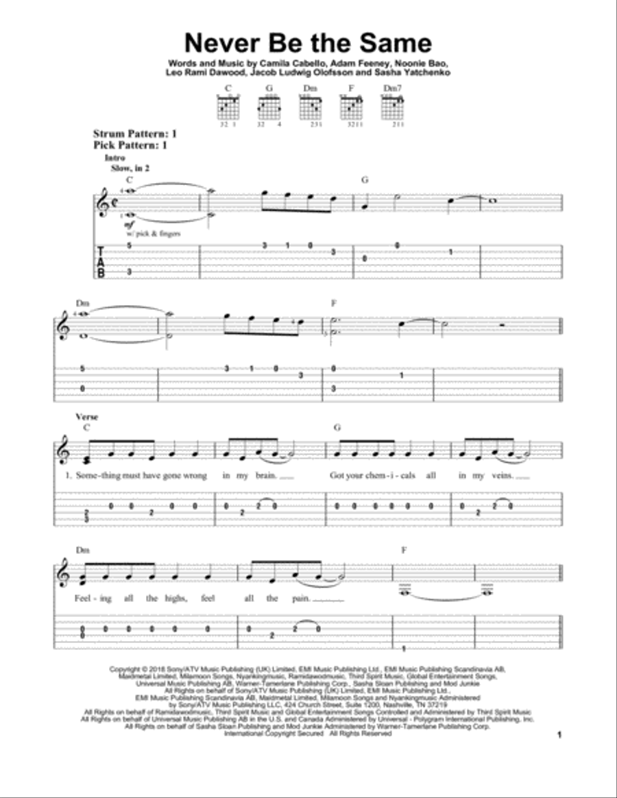 Never Be The Same Acoustic Guitar scores gallery preview page 1
