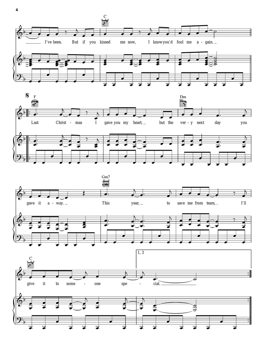 Last Christmas Piano, Vocal, Guitar scores gallery preview page 4