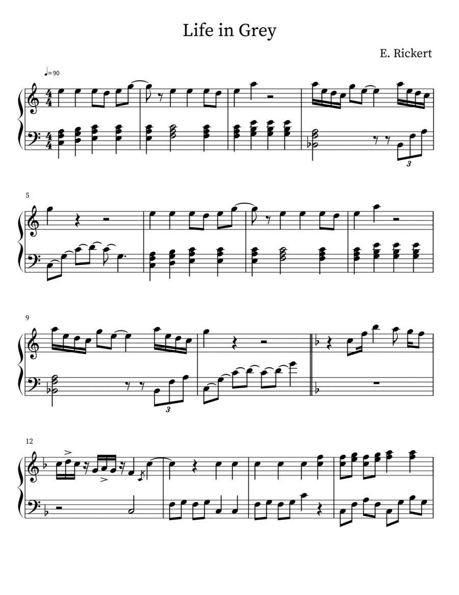 Life in Grey Life in Grey Piano Solo scores gallery preview page 1
