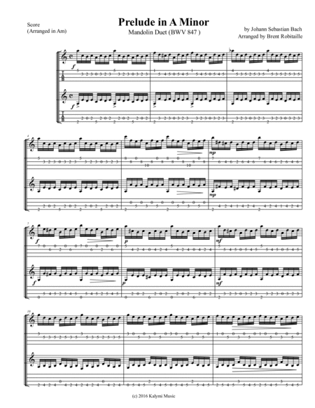 Mandolin Duet - J.S. Bach - Prelude and Fugue in A Minor by Johann Sebastian Bach Small Ensemble - Digital Sheet Music