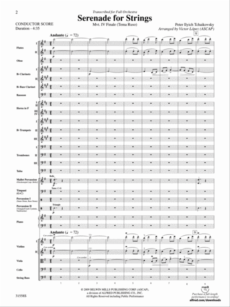 Serenade for Strings Mvt. IV Finale (Tema Ruso) Full Orchestra scores gallery preview page 2